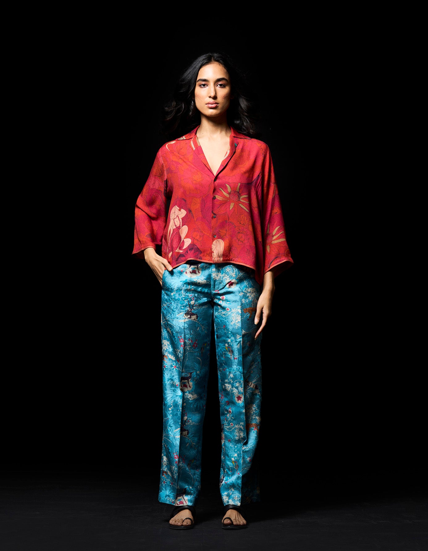 Premium Straight Fit Silk Damask Trousers in Blue - Elegant Office Wear & Formal Occasions