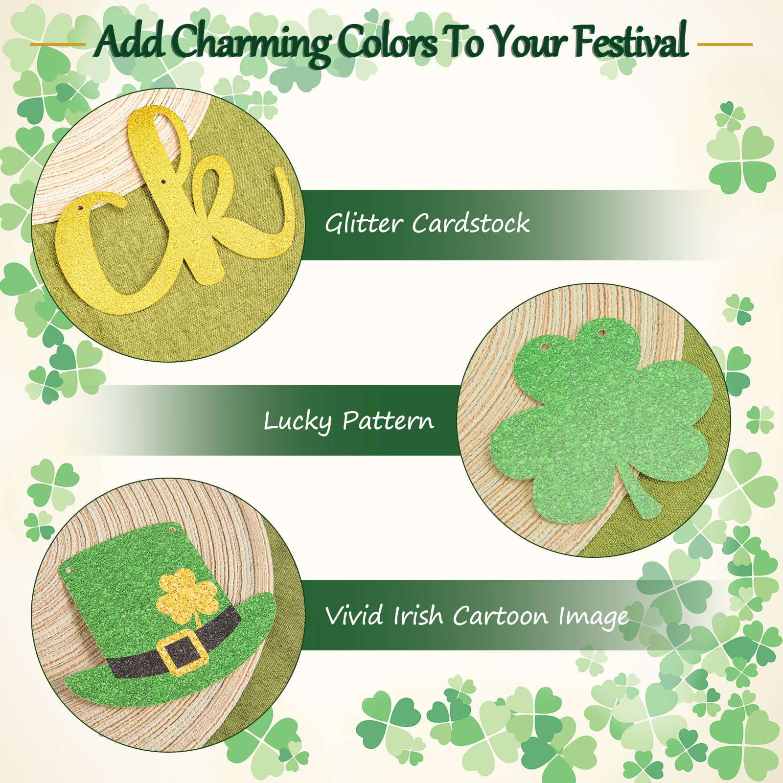St. Patrick's Day Banner - Glitter Shamrock Decorations & Irish Party Supplies for Spring - Perfect for Home, Office, and St. Patrick's Day Party Decor