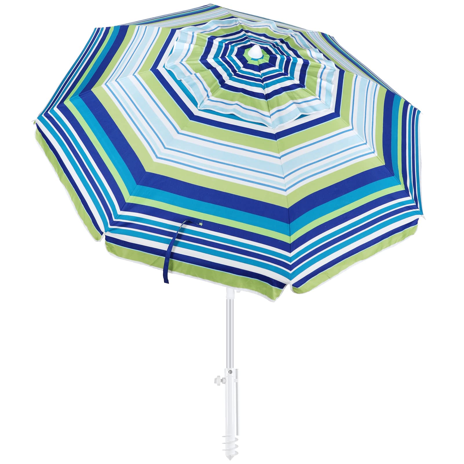 AMMSUN Heavy Duty 6.5 ft Windproof Beach Umbrella with Sand Anchor - UPF 50+ UV Protection, Portable Outdoor Patio Umbrella with Carry Bag for Beach, Garden & Backyard (Green Stripes) - Perfect for Sunny Days at Shore, Poolside Lounging & Outdoor Gatherings
