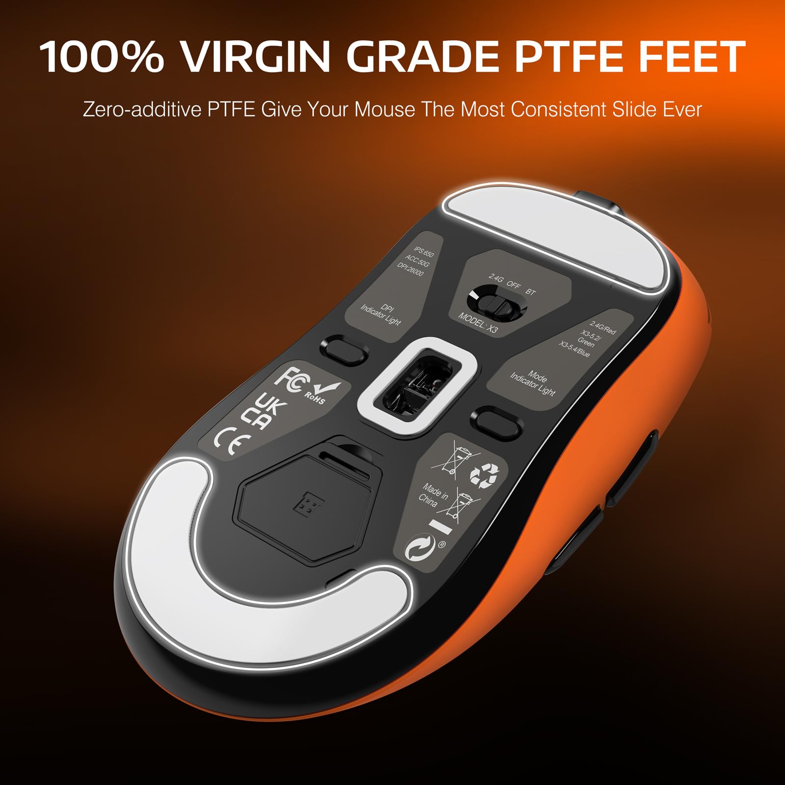 ATTACK SHARK X3 Wireless Gaming Mouse - 49g Lightweight Ergonomic Design, PAW3395 Sensor with 26K DPI, 200-Hour Battery, Triple Mode Connectivity, 7 Programmable Buttons - Perfect for PC, Laptop, Mac Gaming (Orange) - Ideal for FPS, MOBA, Esports & Office Work