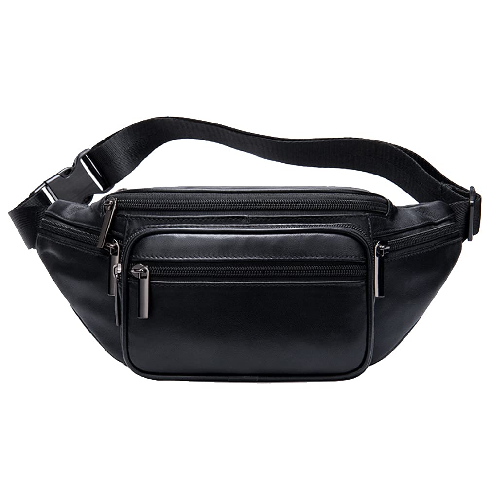 Hebetag Genuine Leather Fanny Pack Waist Bag for Men & Women - Slim Travel Belt Bag with Phone Pouch - Perfect for Hiking, Running, Gym & Outdoor Activities