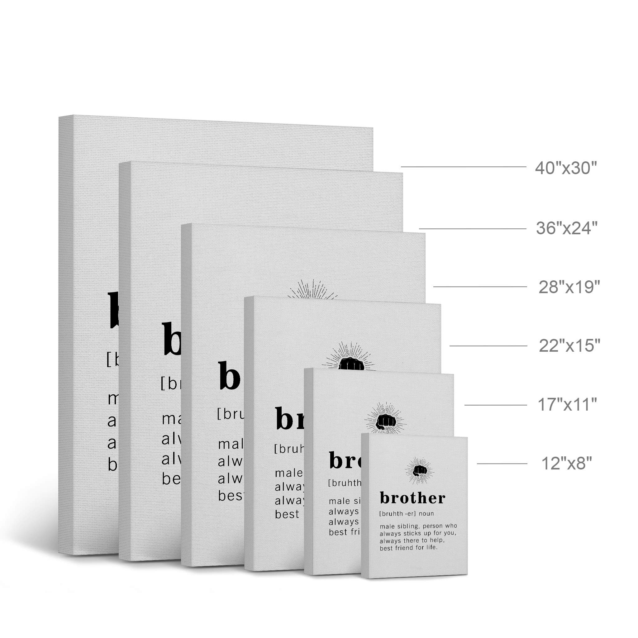 Funny Noun Dictionary Definition of Brother Canvas Print - Inspirational Quote Wall Art for Office, Living Room, Bedroom & Bathroom - Ready to Hang Home Decor (40x30, Made in USA) - Perfect Gift for Siblings & Family Wall Decoration