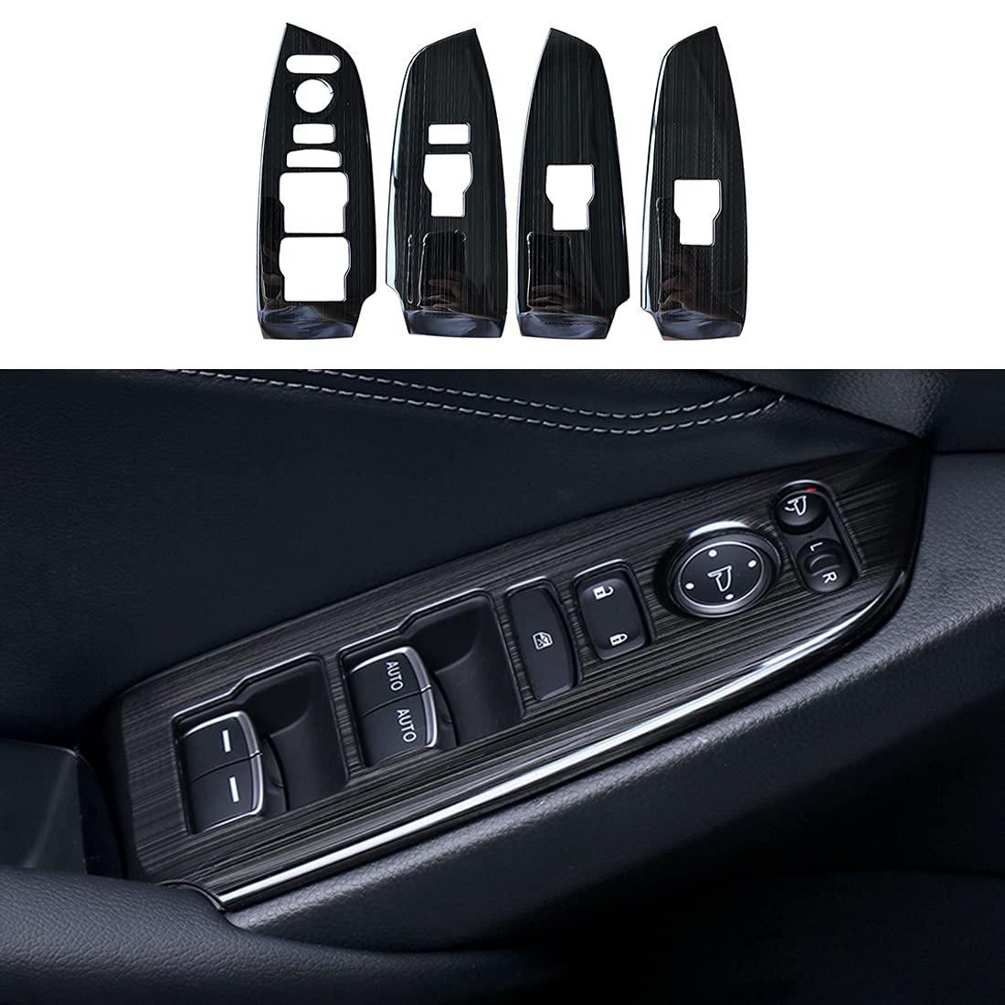 4-Piece Car Interior Door Window Control Panel Cover Trim Set - Brushed Black - Compatible with Honda Accord 2018-2022 Models - Upgrade Your Vehicle Interior - Perfect for Car Enthusiasts & DIY Auto Detailing