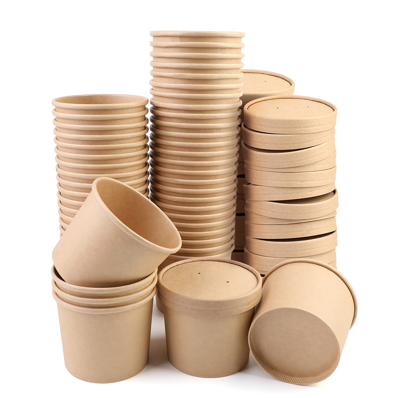 50-Pack 12 oz Disposable Paper Soup Cups with Vented Lids - Leak-Proof Food Containers for Hot Soup, Ice Cream & Desserts | Perfect for Takeout, Parties, Catering & Restaurants