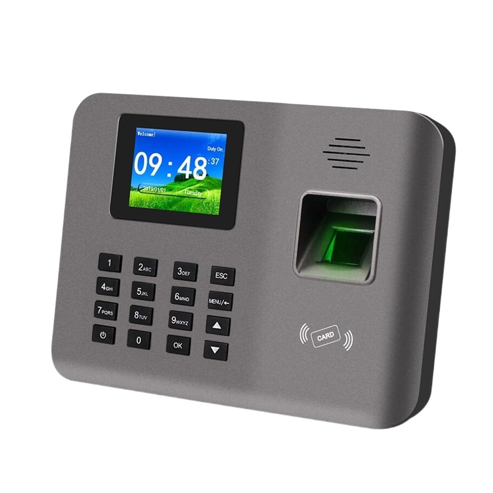 2.4 Inch Biometric Fingerprint & RFID Time Attendance System - Employee Check-in/Check-out Device with Software for Office, Factory & School Security Management