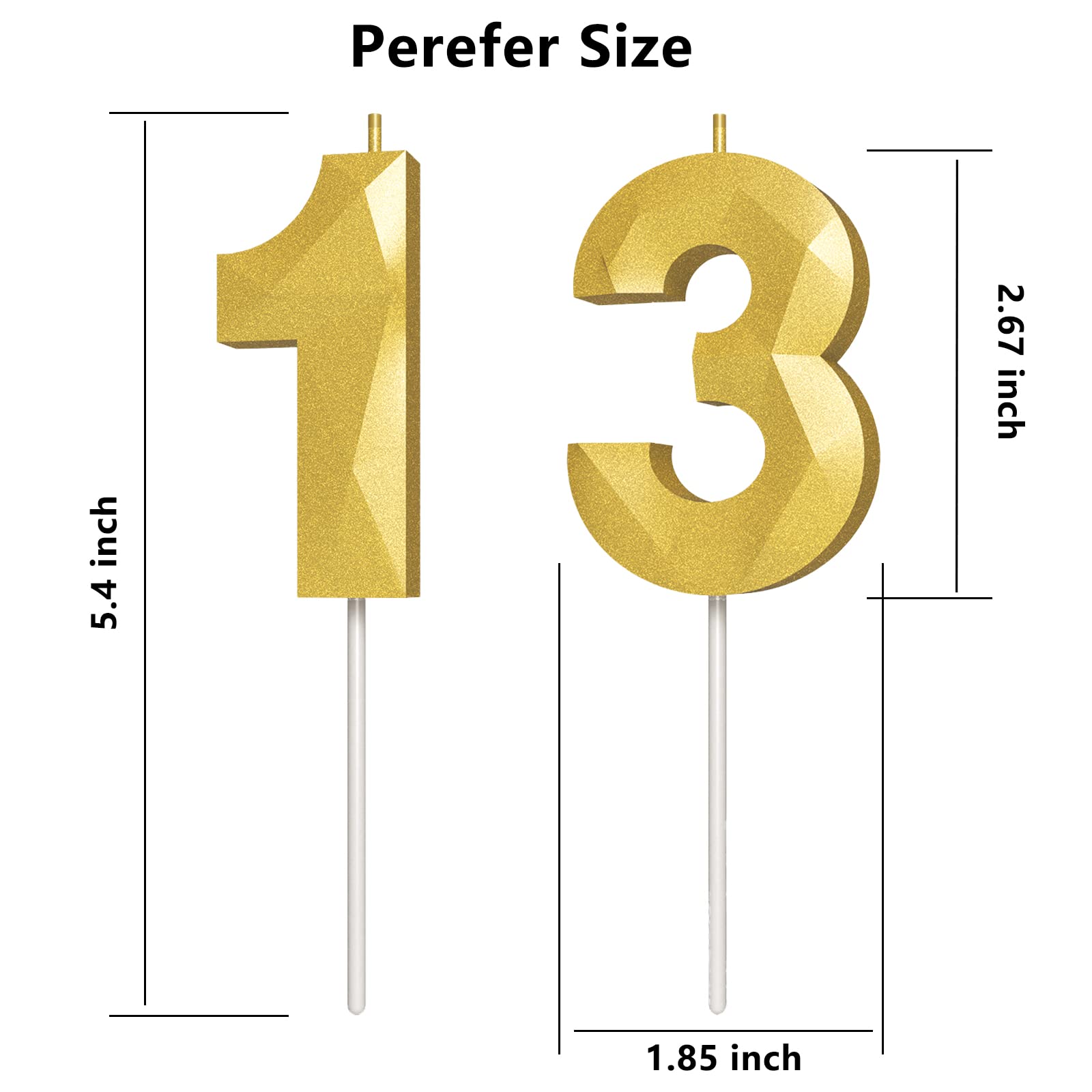 3D Diamond Shape Gold Number 13 Birthday Candles for Cake - Elegant Wedding & Party Decorations | Perfect for Birthday Celebrations, Anniversaries, Reunions and Theme Parties