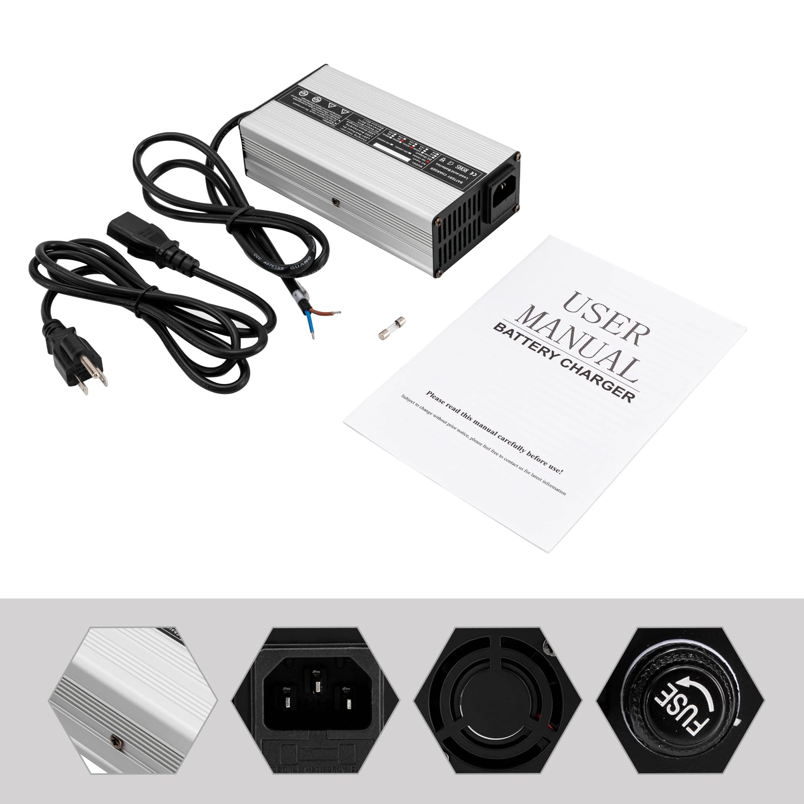 220W 36V Golf Cart Battery Charger - 5 Amp Fast Charging with LED Indicator & Power-Wise Cable - 110V Input for Club Car, EZGO, Yamaha - Perfect for Home, Course & RV Use (Silver & Black)