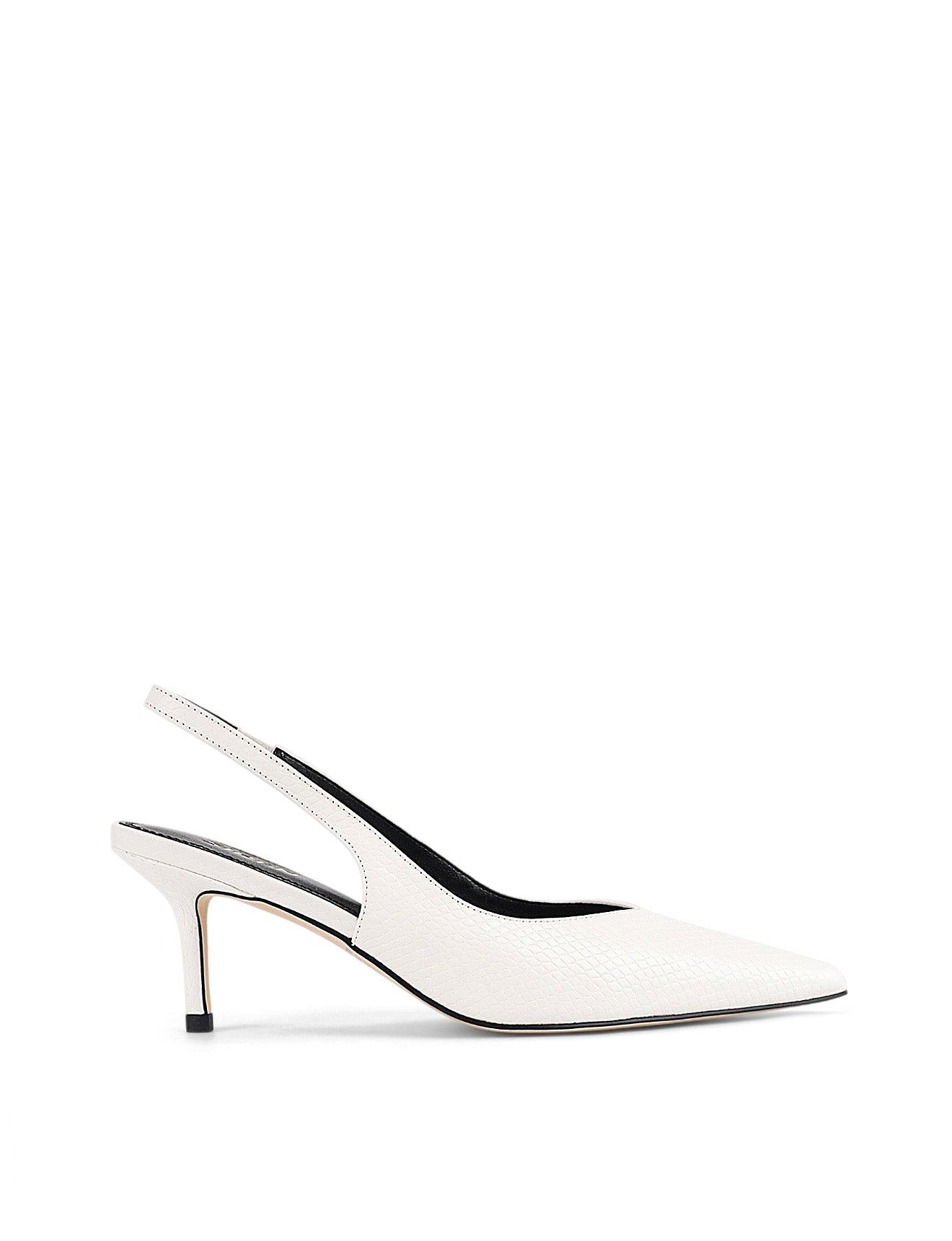 Yory Slingback Kitten Heels - Women's Chunky Low Block Heel Sandals in Chalk White Snake Leather | Comfortable Dress Shoes for Office, Wedding & Evening Events
