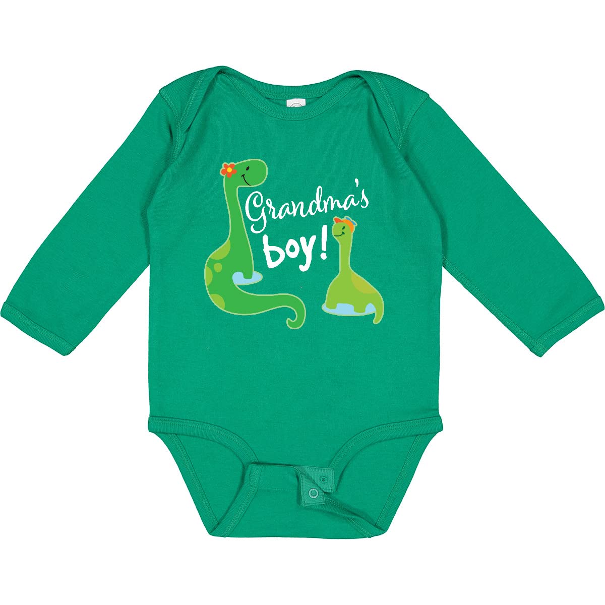 Inktastic Grandmas Boy Grandson Dinosaur Long Sleeve Baby Bodysuit - Cute Dino Outfit for Toddlers, Boys & Girls - Perfect for Family Photos, Birthday Gifts & Playtime