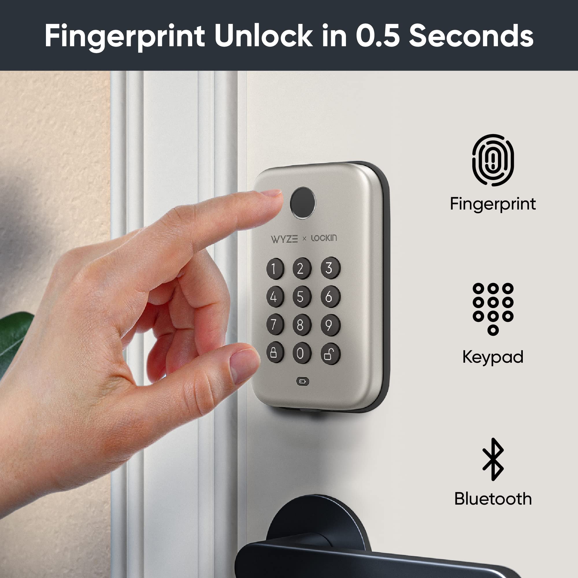 Wyze Bluetooth Fingerprint Deadbolt Lock with Keypad - IPX5 Weatherproof Smart Lock, Auto-Lock & Scheduling, Satin Nickel Finish - Works with Alexa, Google Assistant & IFTTT | Secure Your Home, Office or Vacation Rental