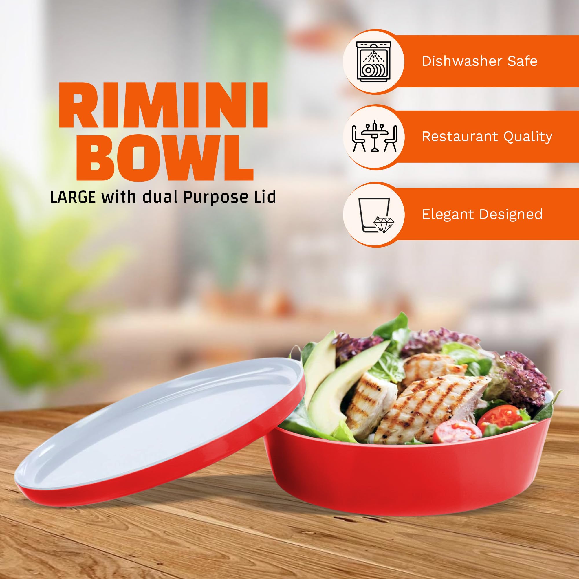 Large Red Melamine Bowl with Lid - 10.3