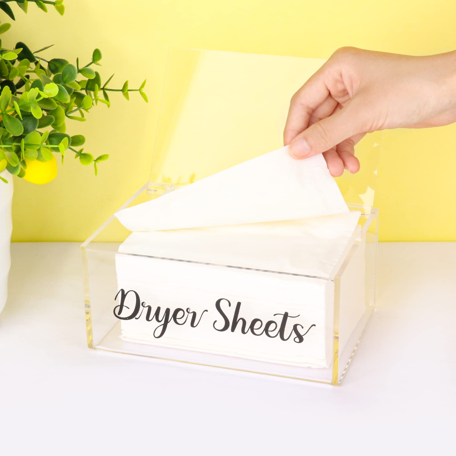 Clear Acrylic Dryer Sheet Dispenser with Hinged Lid - Laundry Sheet Holder & Organizer for Home, Laundry Room Storage - Perfect for Keeping Dryer Sheets Fresh & Organized While Decorating Your Laundry Space
