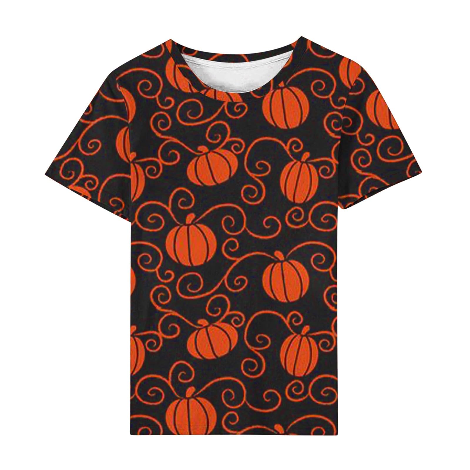 Funny Pumpkin Printed Cute Halloween T-Shirt for Women - Orange Graphic Fall Tee - Halloween Costume & Fashion Gift - Perfect for Halloween Parties, Trick or Treating & Autumn Outfits