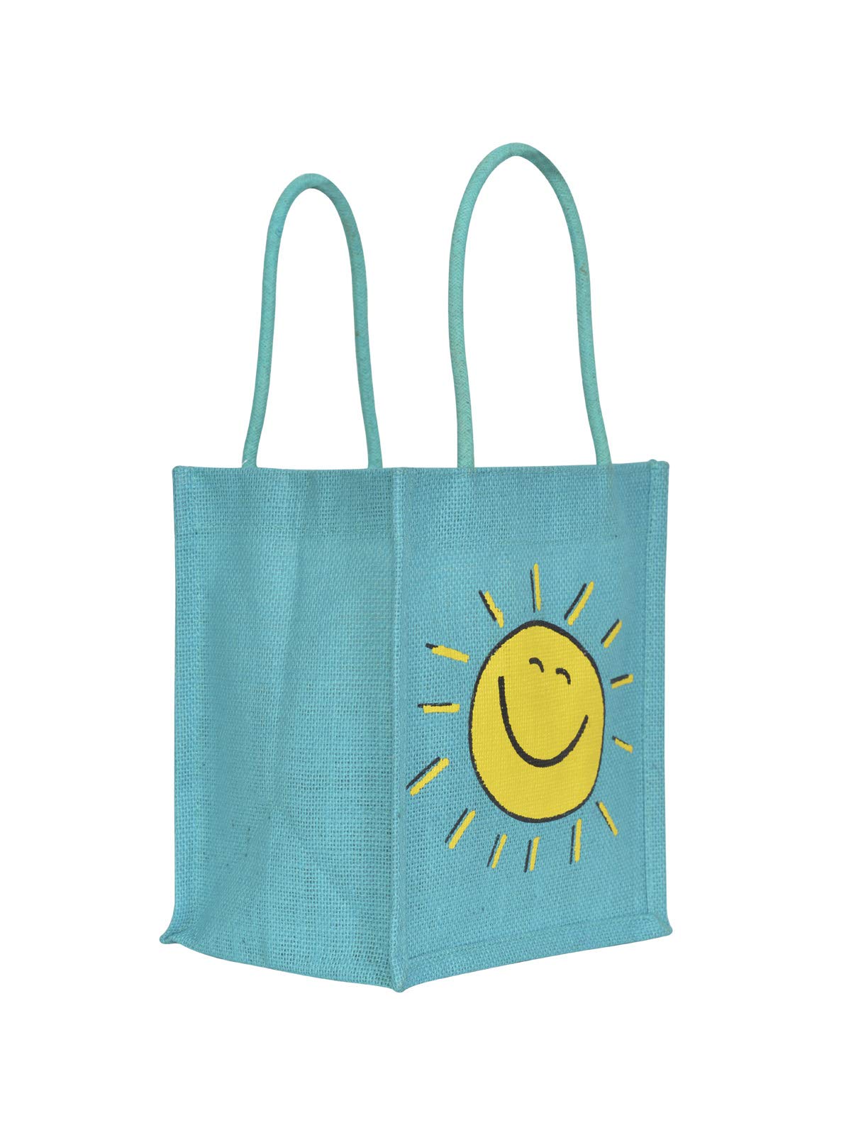 Eco-Friendly Jute Lunch Bags for Women & Men - Reusable Cotton Tote with Smiley Print | Sustainable Jute Gift & Carry Bag for Work, Picnic & Grocery Shopping