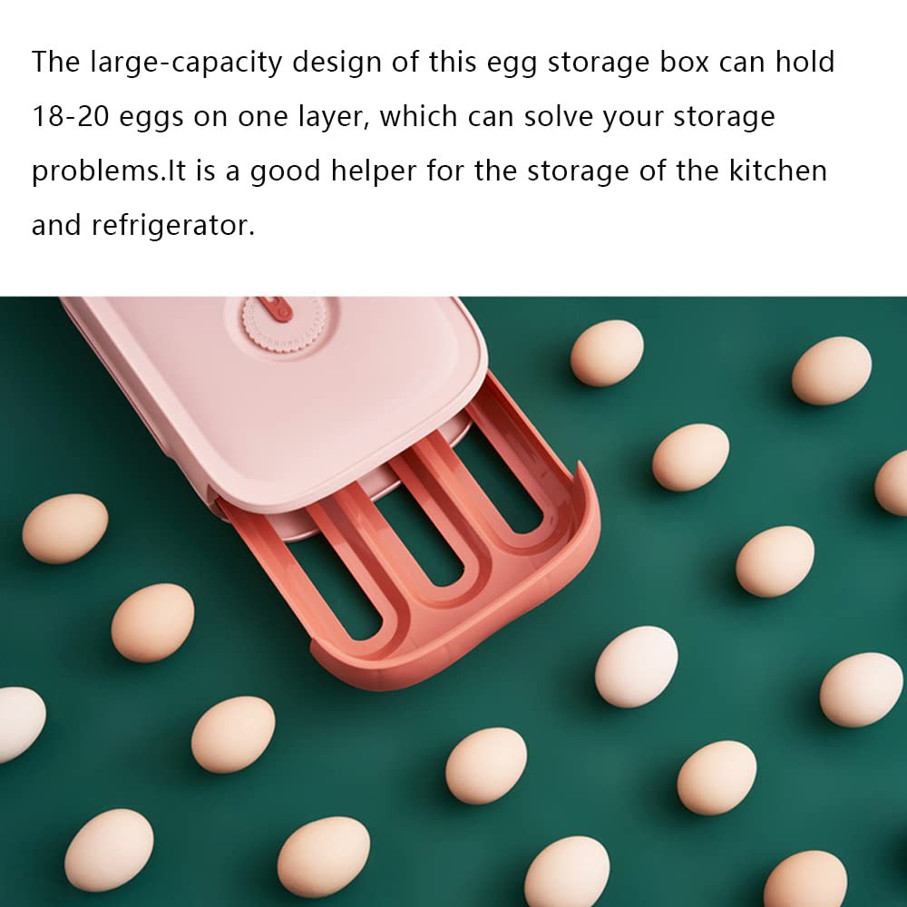 Refrigerator Egg Storage Container - Drawer Style Egg Holder with Freshness Indicator, Portable Egg Tray for Kitchen & Fridge Organization (Pink) | Perfect for Breakfast Meal Prep, Baking, and Camping Trips