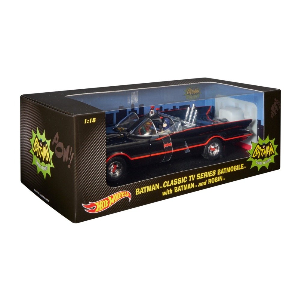Hot Wheels Collector Batman Classic TV Series Batmobile Die-Cast Vehicle with Figures - 1:18 Scale Model Car for Display, Gift & DC Comics Fans Collection