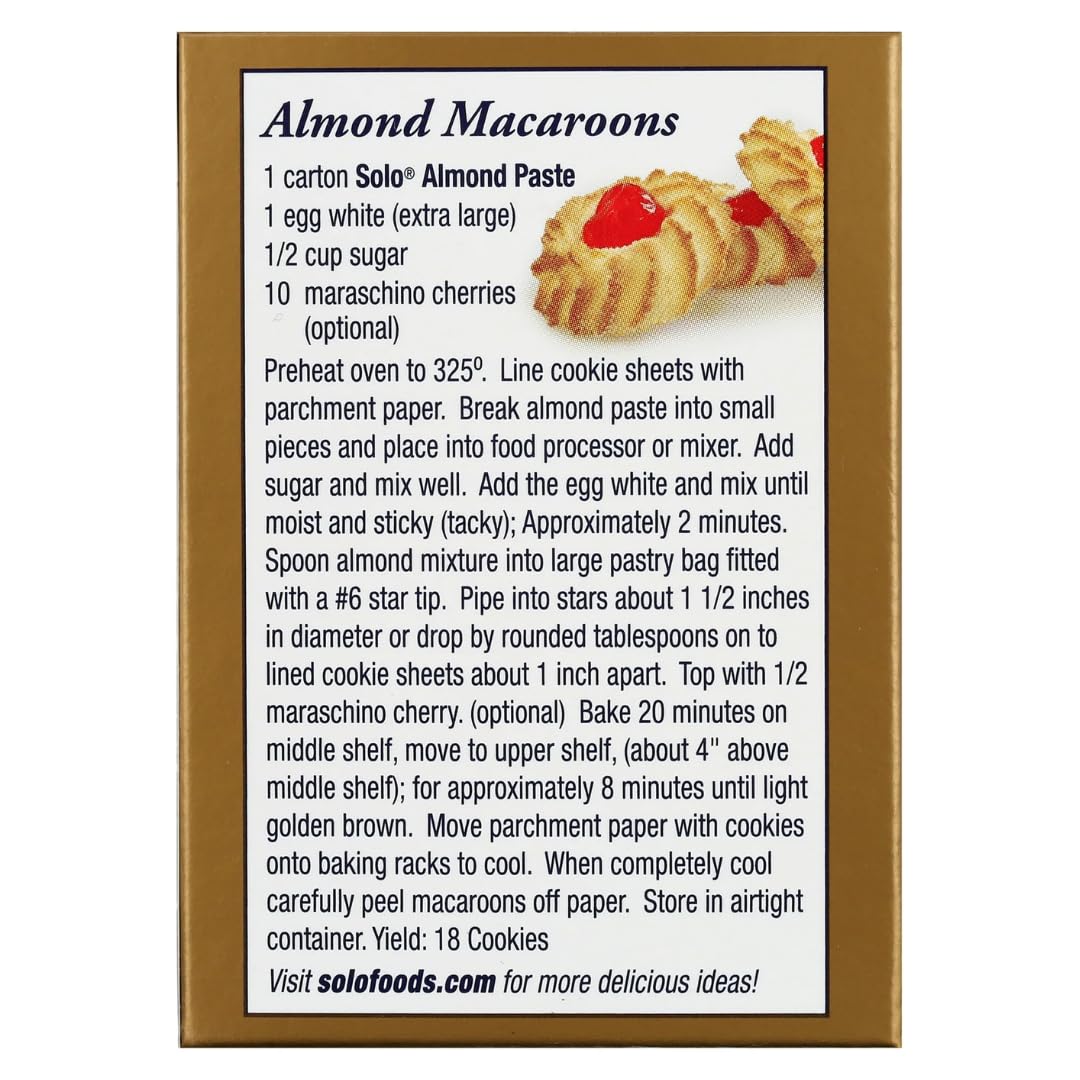 SOLO Almond Paste, 8oz (Pack of 12) | Gluten-Free, Kosher Certified Baking Ingredient for Cakes, Cookies & Pastries | Perfect for Holiday Desserts & European Recipes