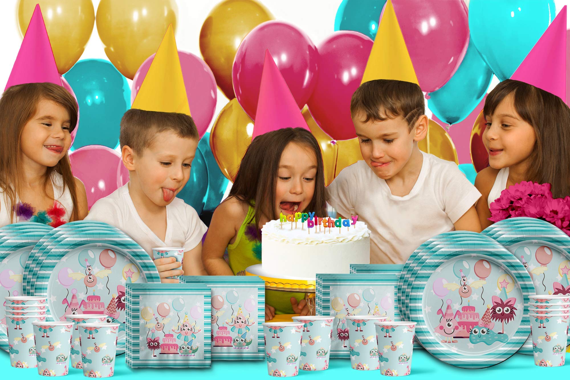 Mighty Monster Girl Birthday Party Supplies Set - 16-Piece Tableware Kit with Plates, Napkins & Cups for Kids' Themed Celebrations