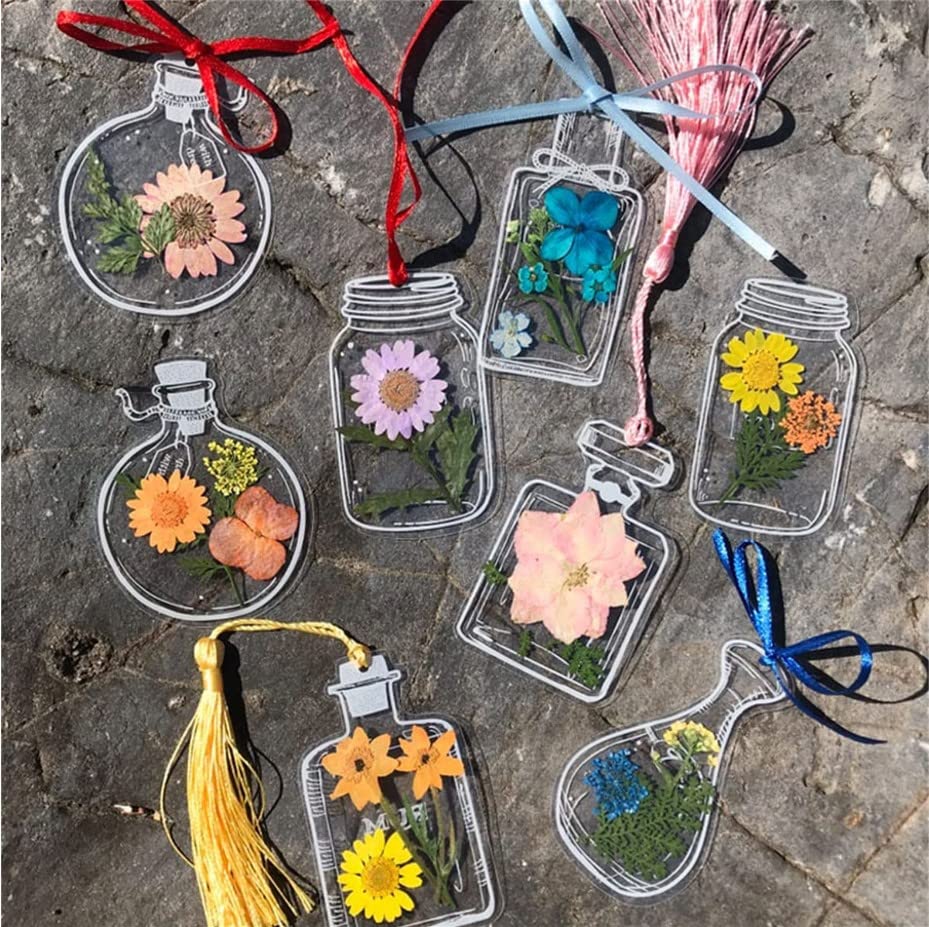 30 PCS Transparent Dried Flower Bookmarks for Books, Journals & Gifts - Handmade Floral Bookmark Set for Reading, DIY Crafts & Home Decor