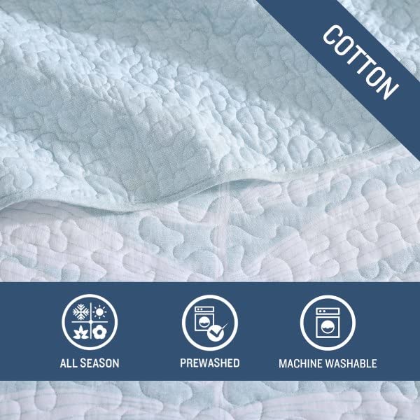 Tommy Bahama Queen Size Reversible Cotton Quilt - Coastal Inspired Blue Fronds Design, Breathable Bedding for Summer & All Seasons | Perfect for Beach House, Guest Room & Master Bedroom Decor