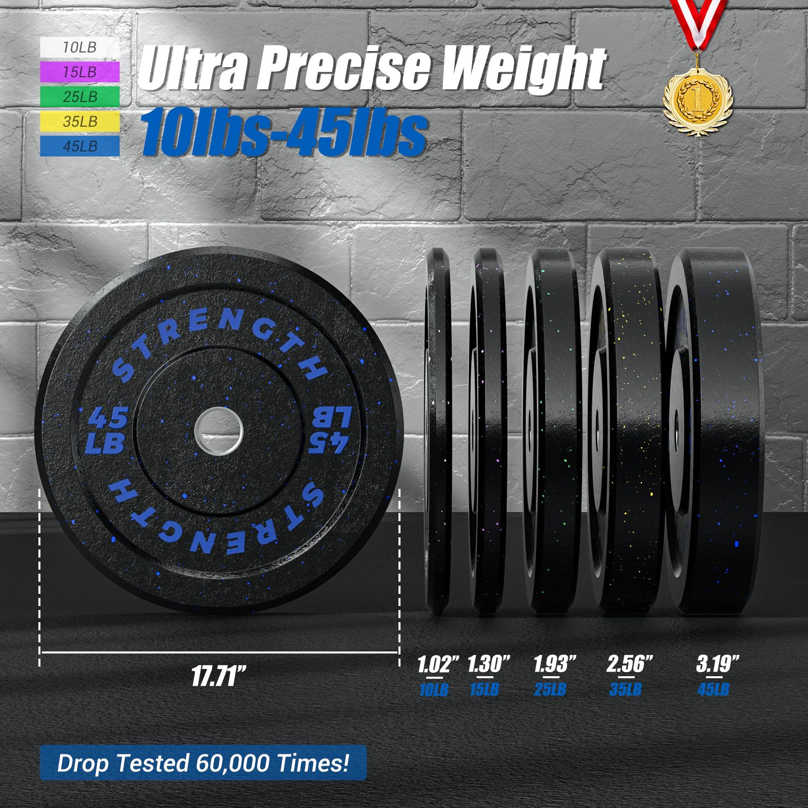 GIKPAL Olympic Bumper Plates Set - 2 Inch Hole 100% Rubber Weight Plates for CrossFit, Powerlifting & Home Gym Strength Training - Crushproof, Noise Reduction & Durable for Deadlifts, Squats & Olympic Lifting