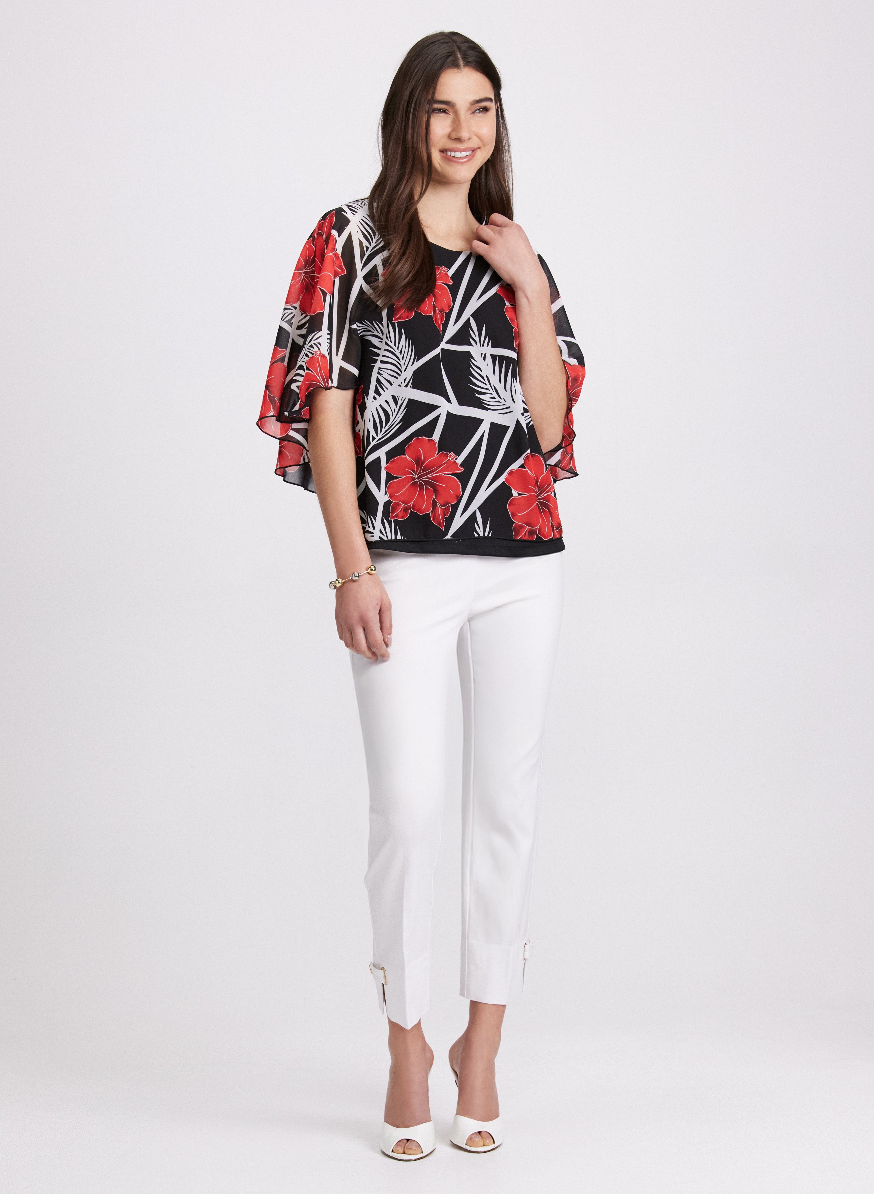 Floral Flare Sleeve Blouse - Women's Elegant Floral Print Puff Sleeve Tops for Casual Wear, Date Night & Spring Outfits