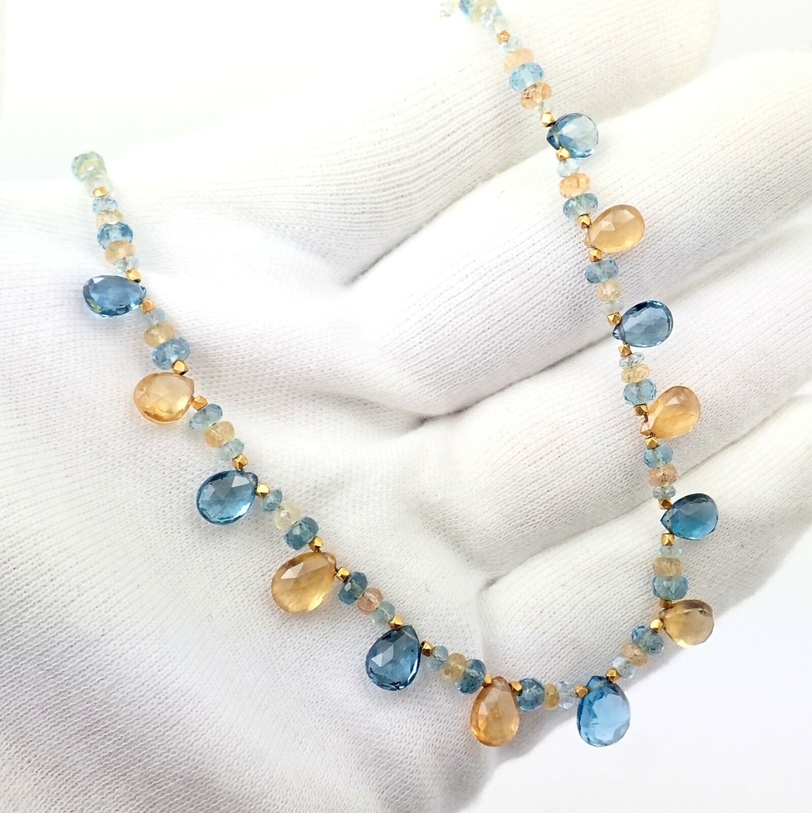 22K Yellow Gold Citrine and Blue Topaz Necklace for Women - Elegant Gemstone Jewelry for Parties, Weddings & Special Occasions