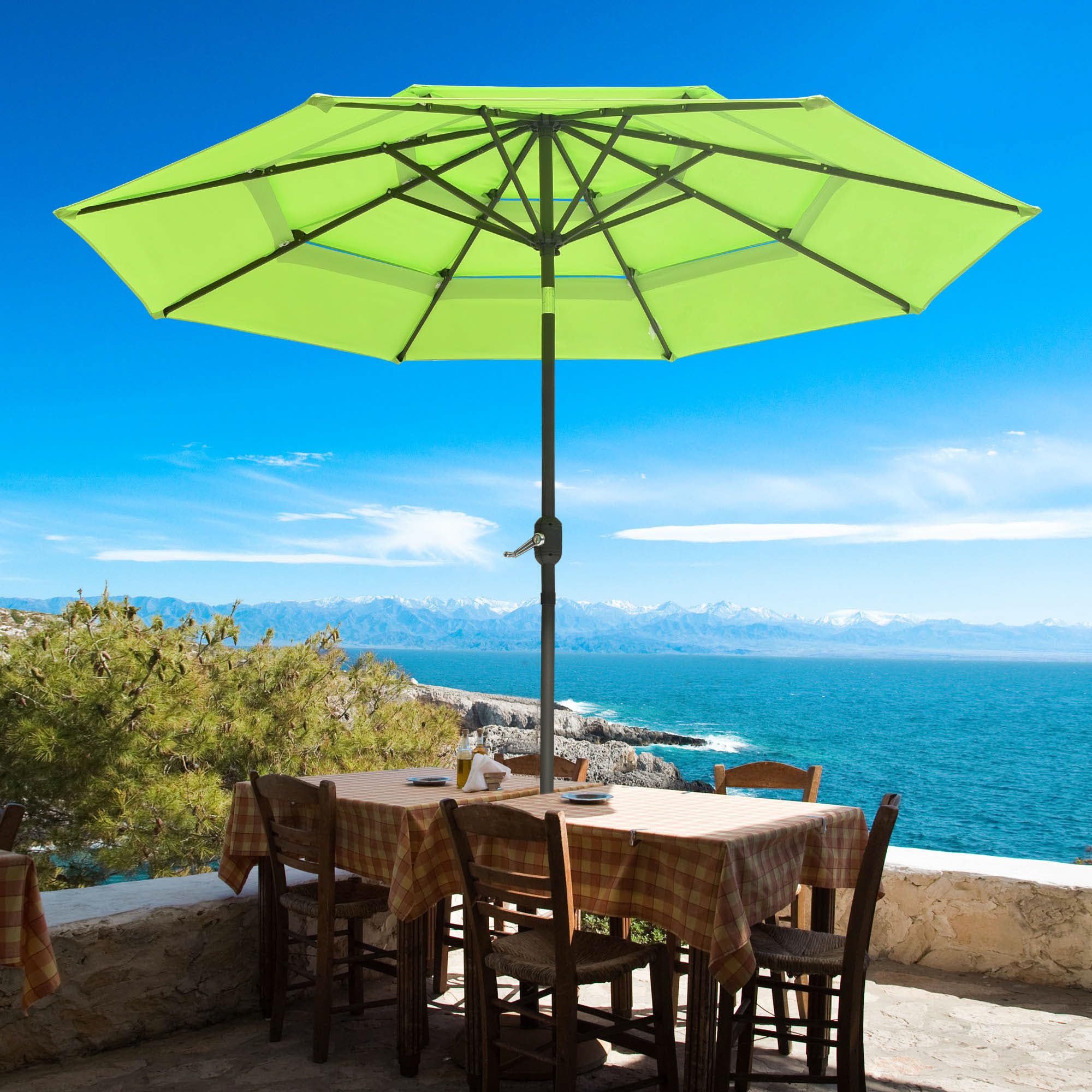 Yescom 10 Ft 3 Tier Patio Umbrella with Crank & Tilt Mechanism - Outdoor Sun Shade with Protective Cover for Poolside, Garden, Deck, and Backyard Relaxation