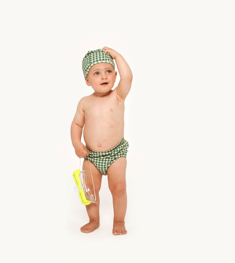 Tinycottons Green Check Swim Bloomers for Girls - Comfortable & Stylish Swimwear for Beach, Pool & Summer Activities