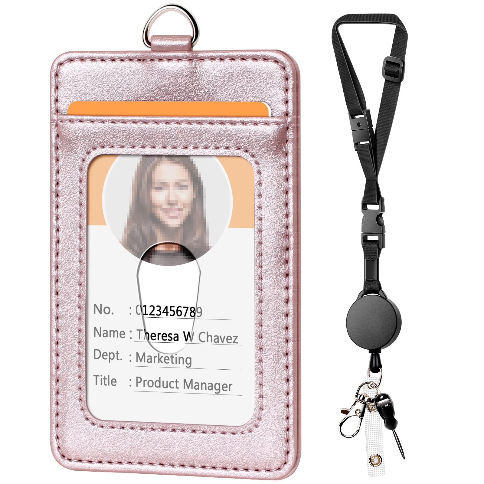Leather Badge Holder with Retractable Lanyard - Office & School ID Card Accessory