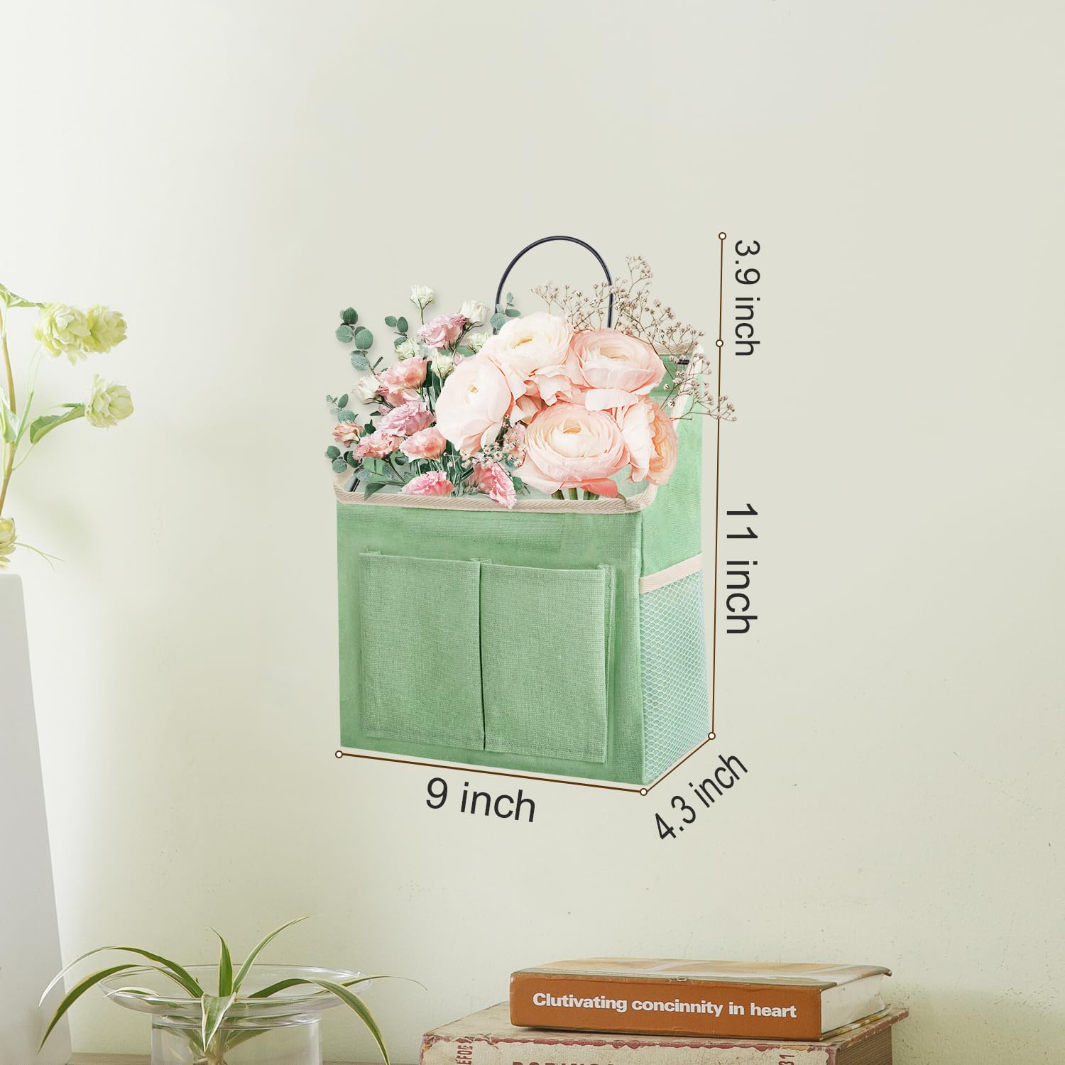 LYroo 2 Pack Green Wall Hanging Organizer with Pockets - Storage Basket for Bathroom, Bedroom, Kitchen, Dorm & RV - Perfect for Preppy Room Decor & Space Saving Organization