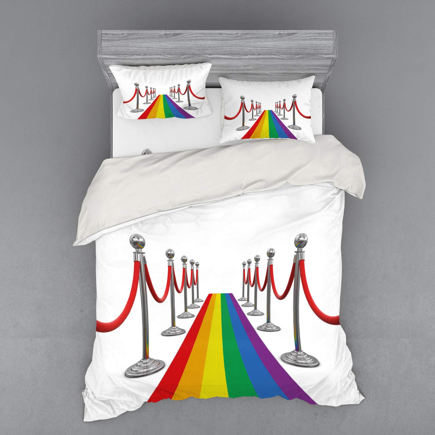Ambesonne Pride Duvet Cover Set - Colorful Gay Parade Design 4-Piece Bedding Set with Shams & Fitted Sheet, Queen Size Multicolor - Perfect for LGBTQ+ Events, Pride Month Decor & Themed Bedroom Makeovers