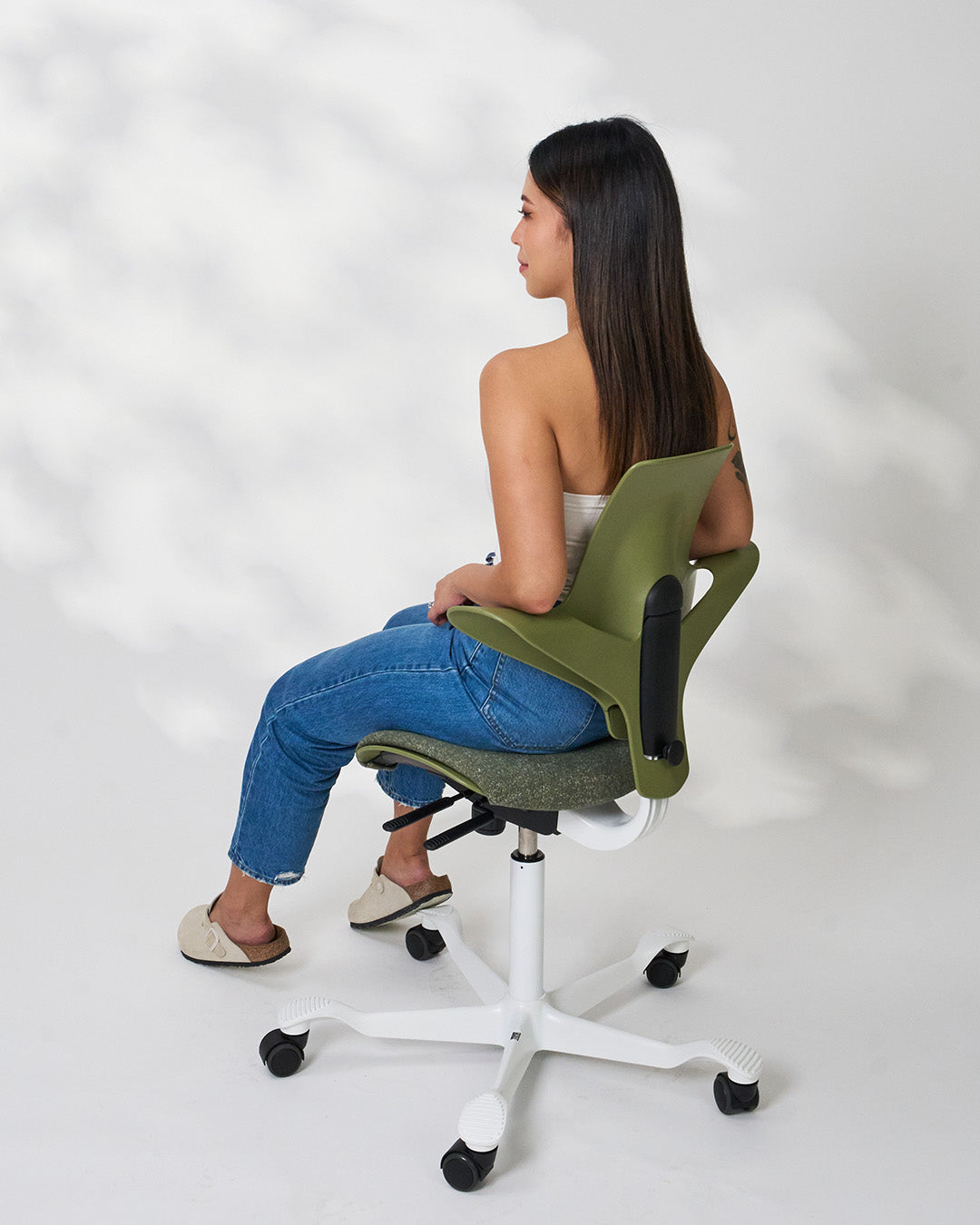 HÅG Capisco Puls 8020 Ergonomic Office Chair with Adjustable Height - Moss Grey Fabric by Kvadrat | Modern Design Collection for Home & Workspace | Perfect for Standing Desks, Creative Studios and Open Office Environments