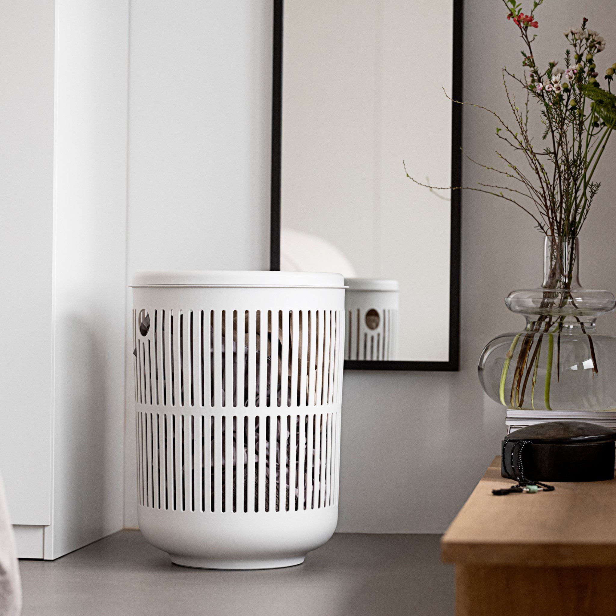 ZONE DENMARK 60L Ume Laundry Basket with Lid - White | Foldable Storage Bin for Clothes, Toys & Home Organization | Perfect for Bedroom, Bathroom & Laundry Room