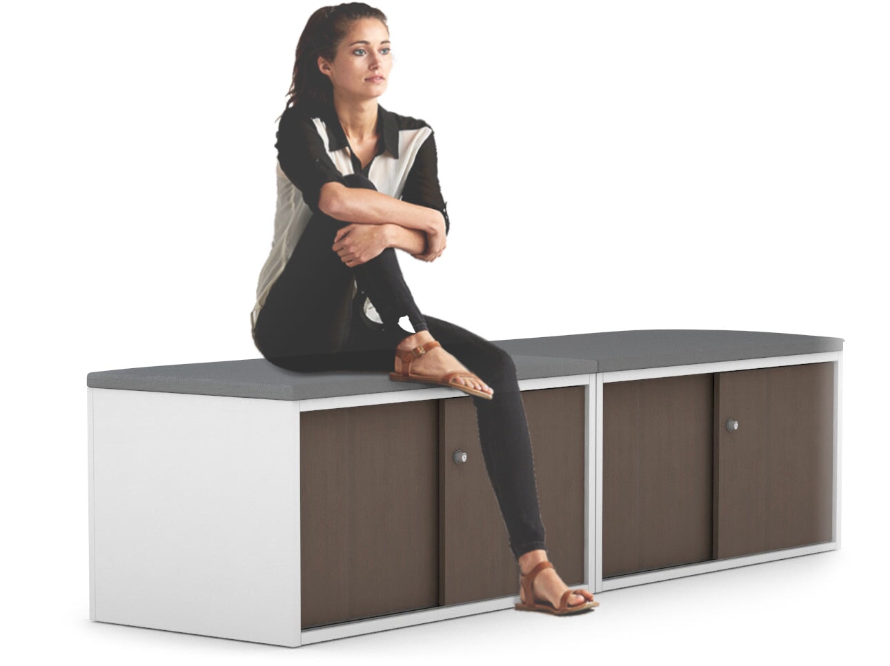 Low Profile Sliding 4-Door Credenza with Soft Top Cushion - Perfect for Home Office, Living Room, and Bedroom Storage