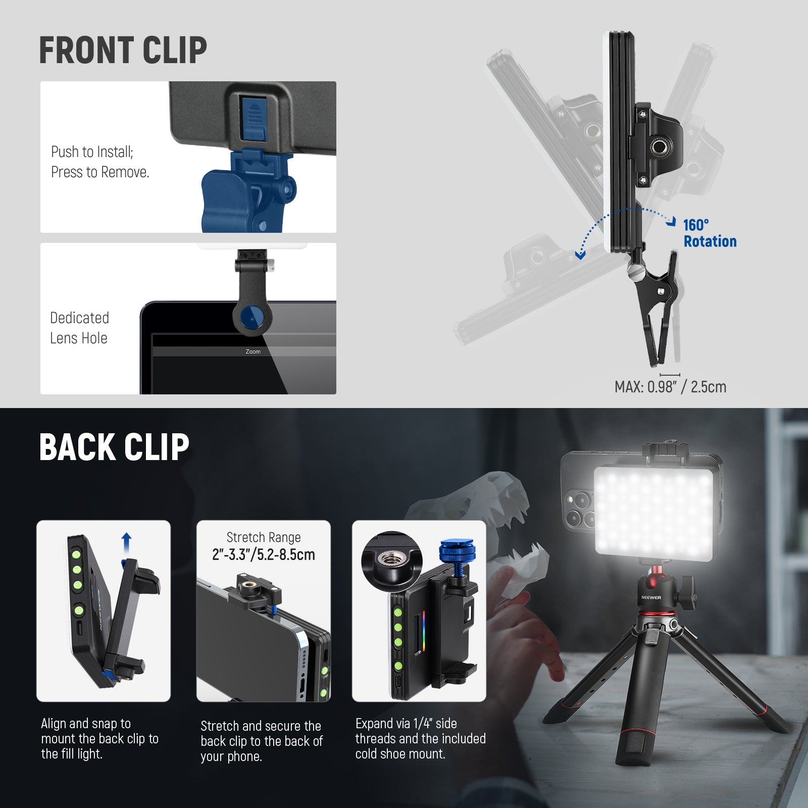 NEEWER VL67C Smartphone Selfie Light with APP Control - Adjustable LED Ring Light for YouTube, TikTok & Instagram Live Streaming & Photography