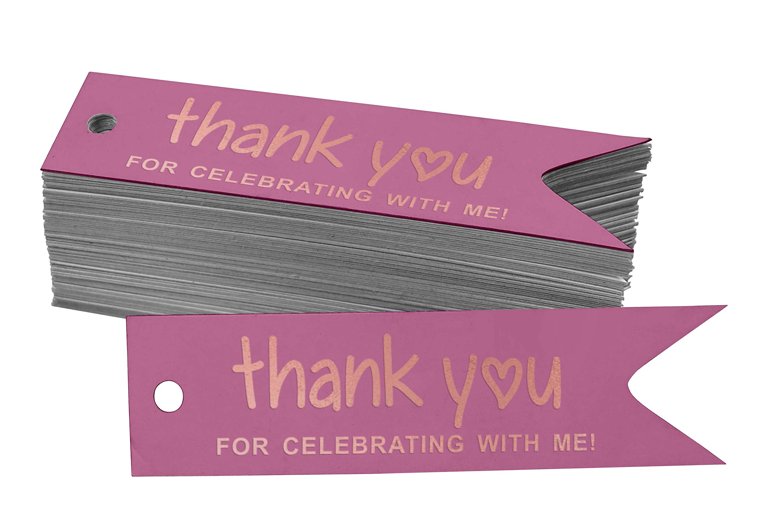 100 Pack Thank You for Celebrating with Me Birthday Favor Tags - Rose Gold Foil Hanging Gift Tags for Party Favors, Wedding Decorations & DIY Crafts - Perfect for Baby Showers, Bridal Showers & Special Events