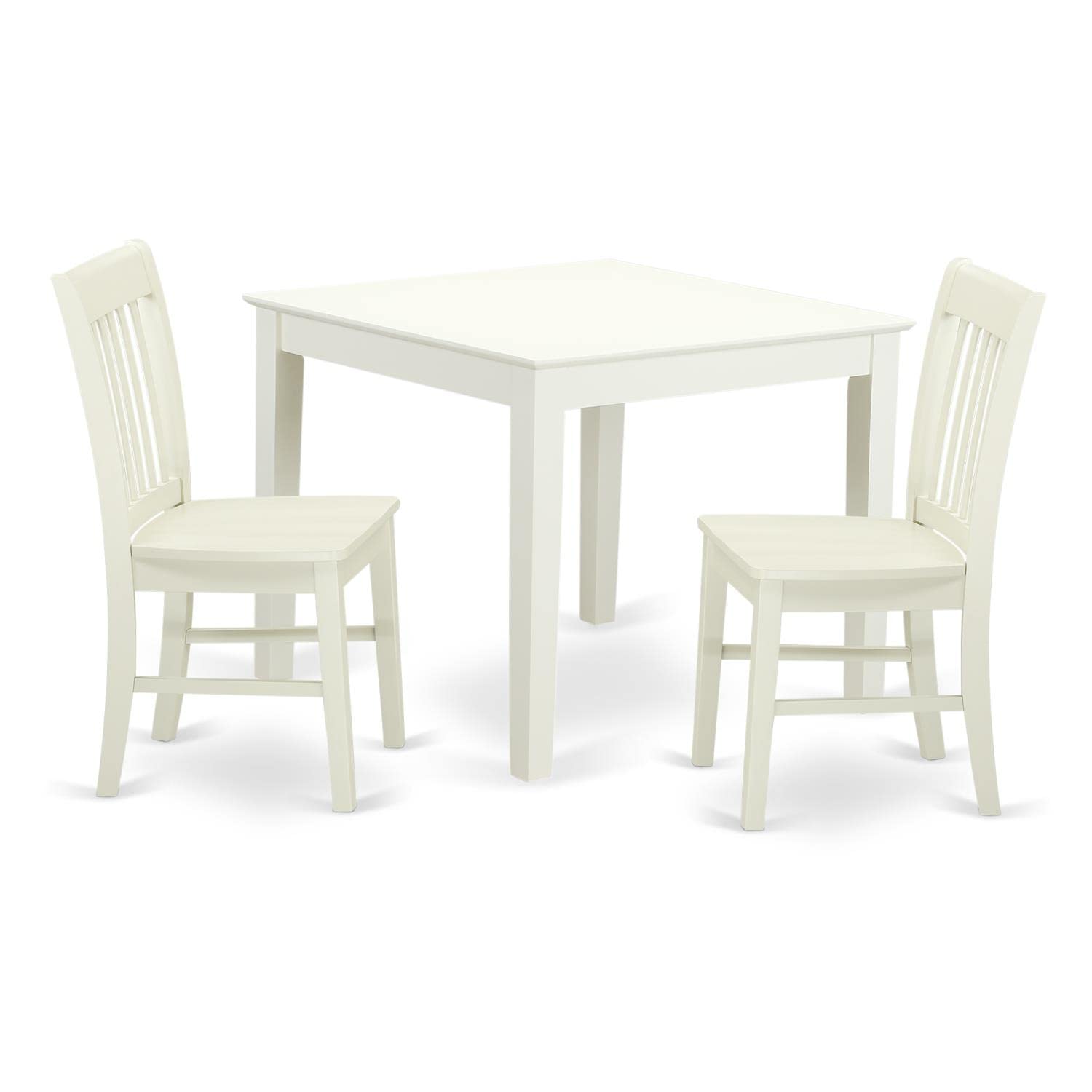 East West Furniture OXNO3-LWH-W 3-Piece Dining Set - 36x36 Inch Square Kitchen Table with 2 Matching Chairs | Perfect for Small Spaces, Breakfast Nooks & Apartment Dining Areas
