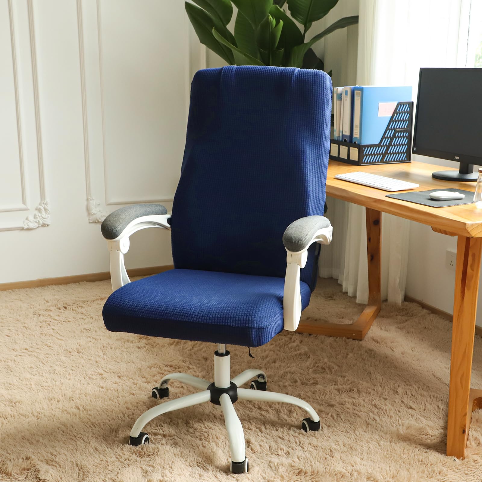 FORCHEER Stretchable XL Office Chair Cover for Big and Tall Computer Chairs - Medium Size Navy Blue - Perfect for Home Office, Gaming, and Workspace Protection