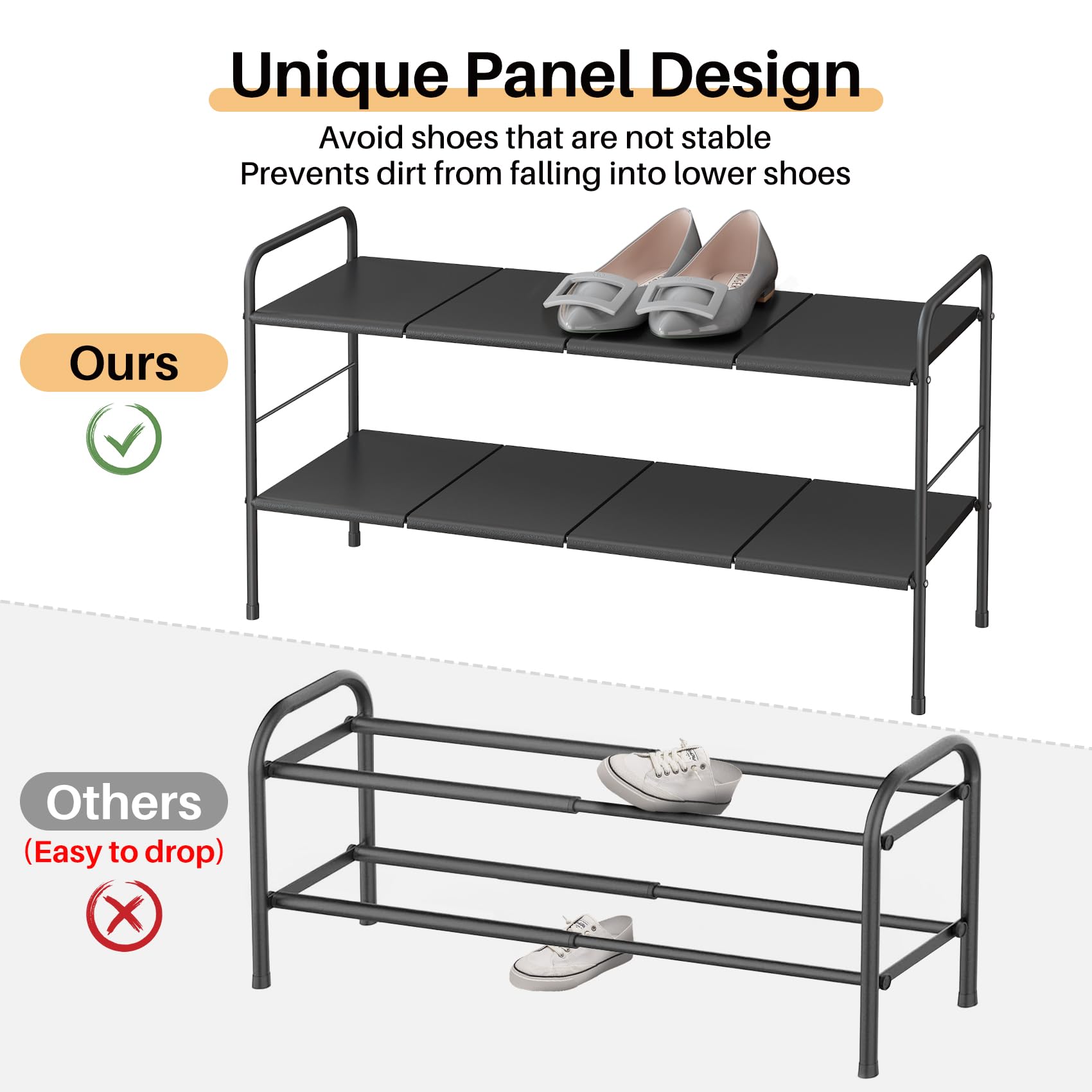 Expandable 2-Tier Metal Shoe Rack for Small Spaces - Adjustable Closet Door Shoe Organizer for Entryway, Garage & Hallway - Easy to Clean & Prevent Soil Detachment | Perfect for Apartment Living & Space-Saving Storage