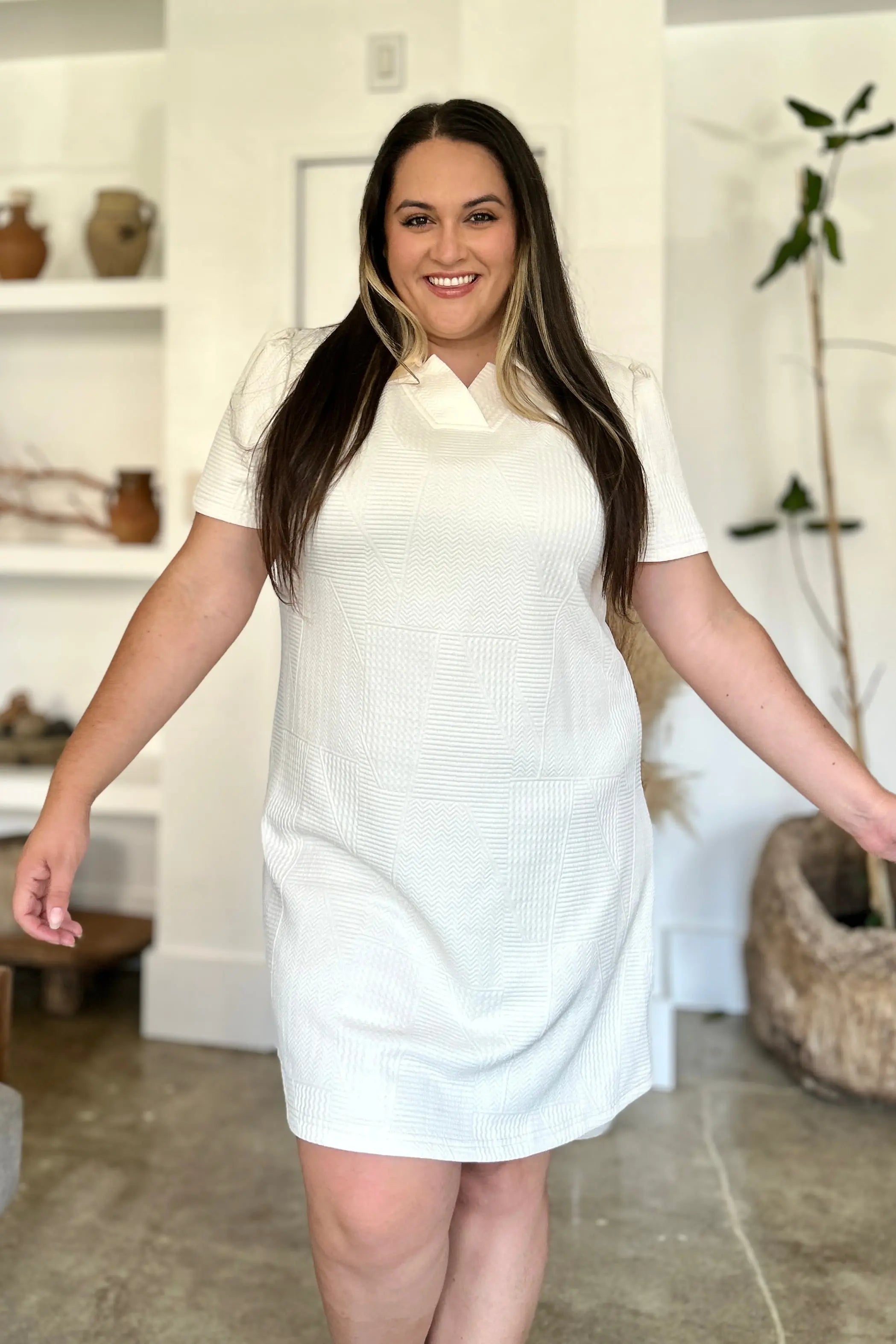Double Take Full Size Textured Short Sleeve Dress for Women - Casual Summer Flowy Dress for Beach, Vacation & Everyday Wear