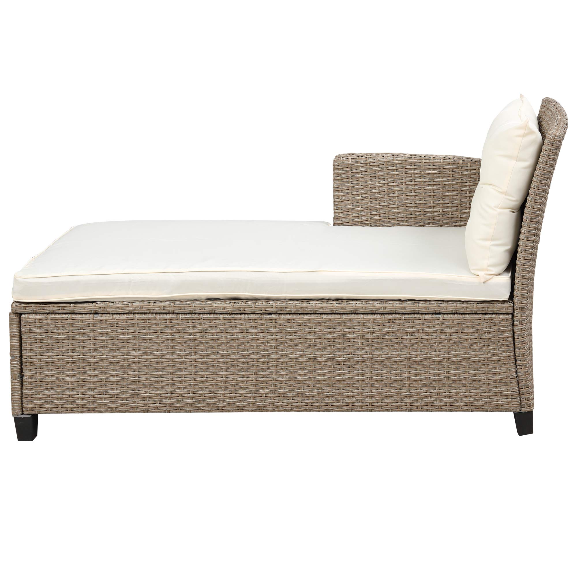 4-Piece Outdoor Sectional Sofa Set - PE Rattan Patio Furniture with Cushions & Glass Table - Brown & Beige Wicker Conversation Set for Backyard, Poolside or Garden Relaxation