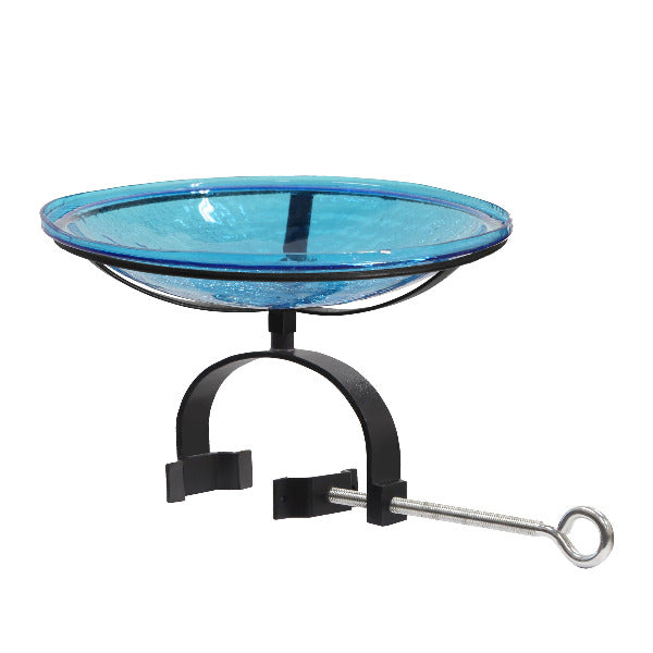 Teal Crackle Glass Birdbath Bowl for Garden Decor - Handmade Crackled Glass Bird Feeder for Outdoor Patio, Yard & Wildlife Habitat