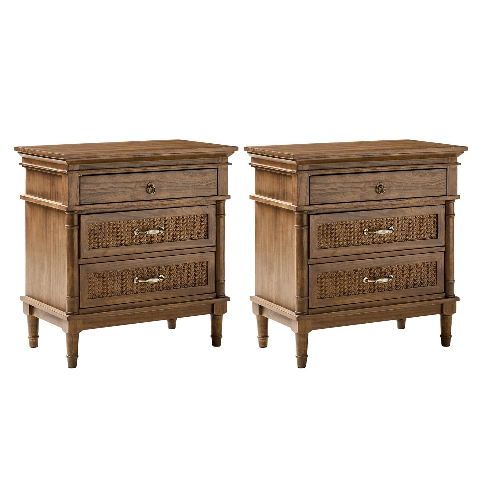 Emilio 3-Drawer Solid Wood Nightstand with USB Charging Port - Modern Bedside Table for Bedroom, Living Room & Office - Perfect for Charging Devices & Storage