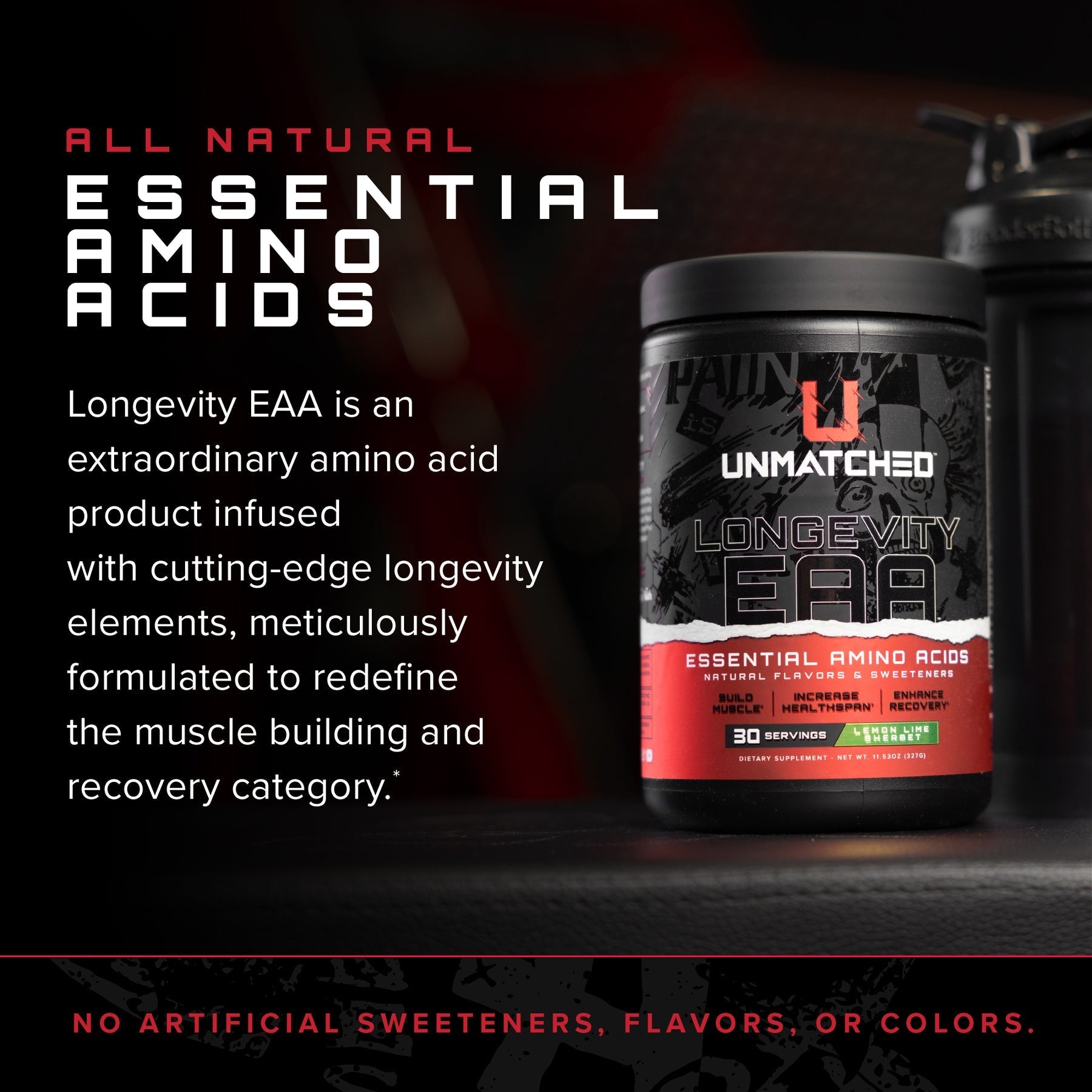 Longevity EAA Lemon Lime Sherbet Powder - Essential Amino Acid Supplement for Muscle Recovery & Performance - Pre/Post Workout, Fitness & Bodybuilding