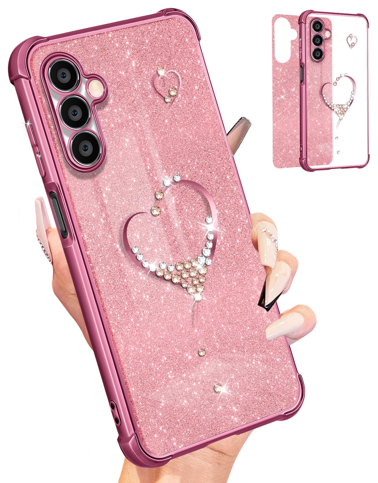 Elegant Sparkle Diamond Luxury Heart Design Phone Case for Samsung Galaxy A15 5G - 6.5