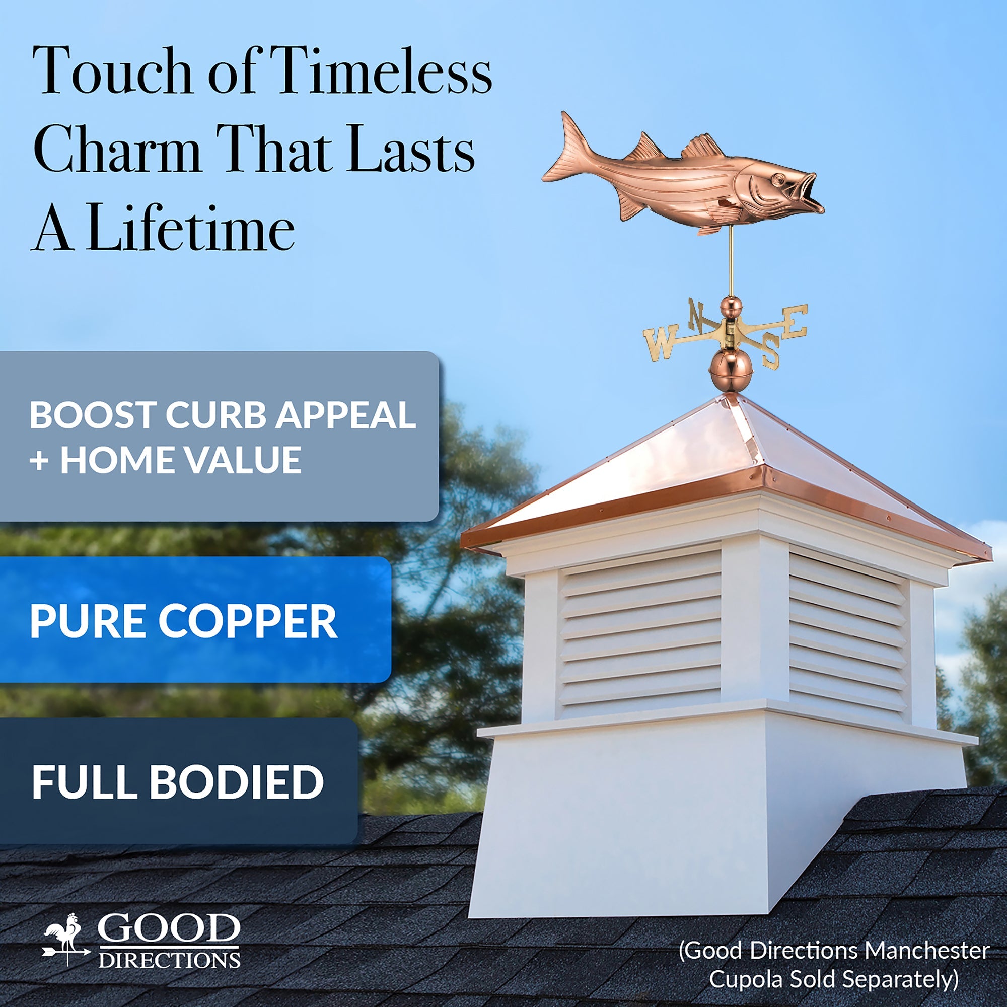 Handcrafted Bass Fish Weathervane - Decorative Outdoor Garden & Roof Ornament for Fishing Enthusiasts | Perfect for Backyard, Farmhouse, or Lakeside Decor