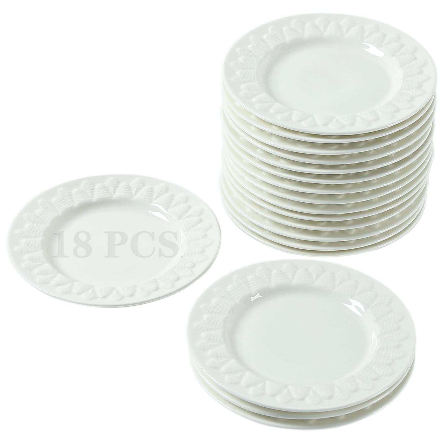 6 Inch White Leaf-Shaped Porcelain Appetizer Plates - Set of 18, Small Dinner Plates & Dessert Salad Plates, Microwave & Dishwasher Safe - Perfect for Cake, Ice Cream, Waffles, Party Serving & Home Entertaining