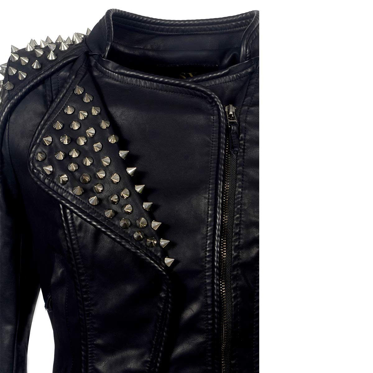 ZJX Women's Punk Leather Jacket with Dovetail Rivets - Classic Motorcycle Biker Jacket for Women - High-Quality Faux Leather Outerwear for Riding, Concerts & Night Out