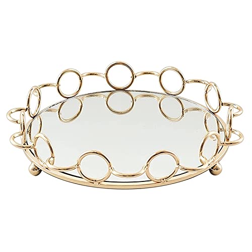 Golden Jewelry Display Tray & Vanity Organizer - Bathroom Tray, Coffee Table Decor, Home Storage Solution for Jewelry, Cosmetics & Essentials (Elegant Gift Idea)